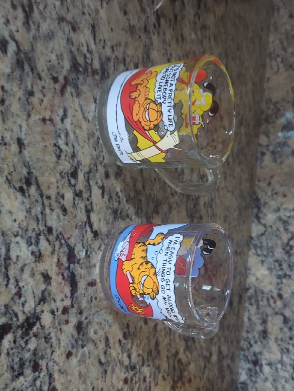 Garfield Cartoon Glass Mugs - Set of 2, Yellow & Red Graphics
